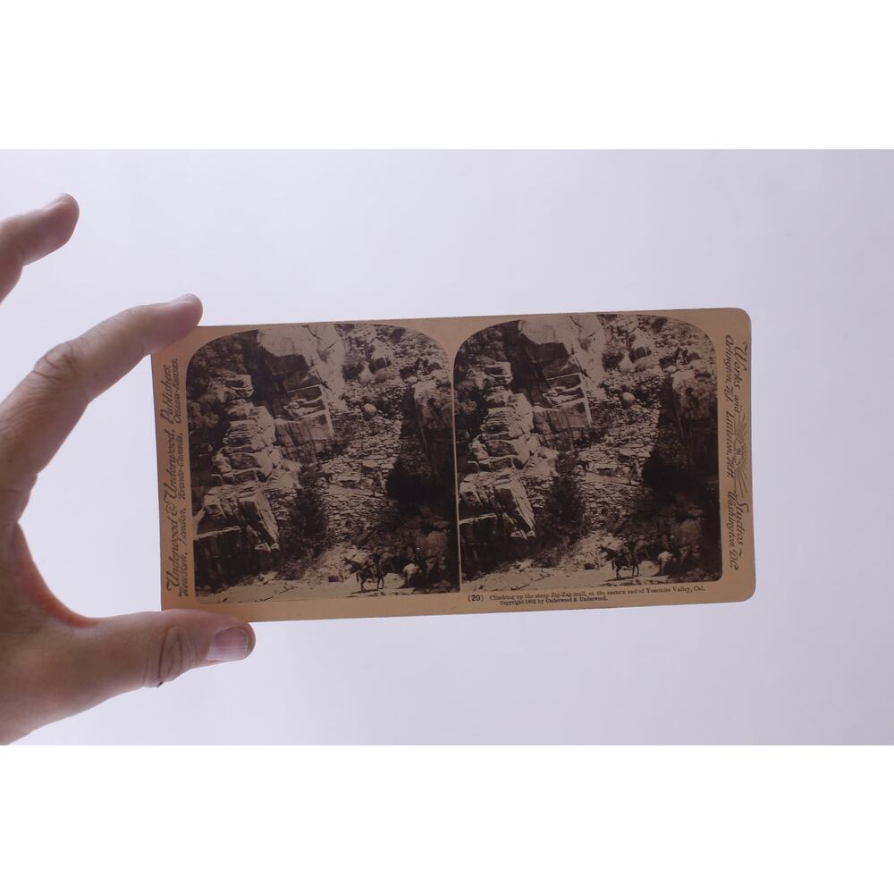 Climbing up the steep Zig-Zig trail, Stereograph Photographic Print, Stereo Card